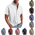 thumbnail image 1 of SGFCWSX Men's Short Sleeve Textured Shirt Button Down, Single Chest Pocket Stylish Summer Business Casual Outfit White Size M, 1 of 7