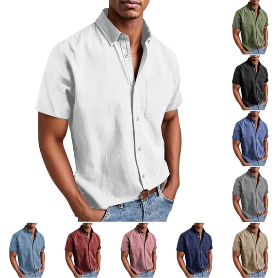 SGFCWSX Men's Short Sleeve Textured Shirt Button Down, Single Chest Pocket Stylish Summer Business Casual Outfit White Size M