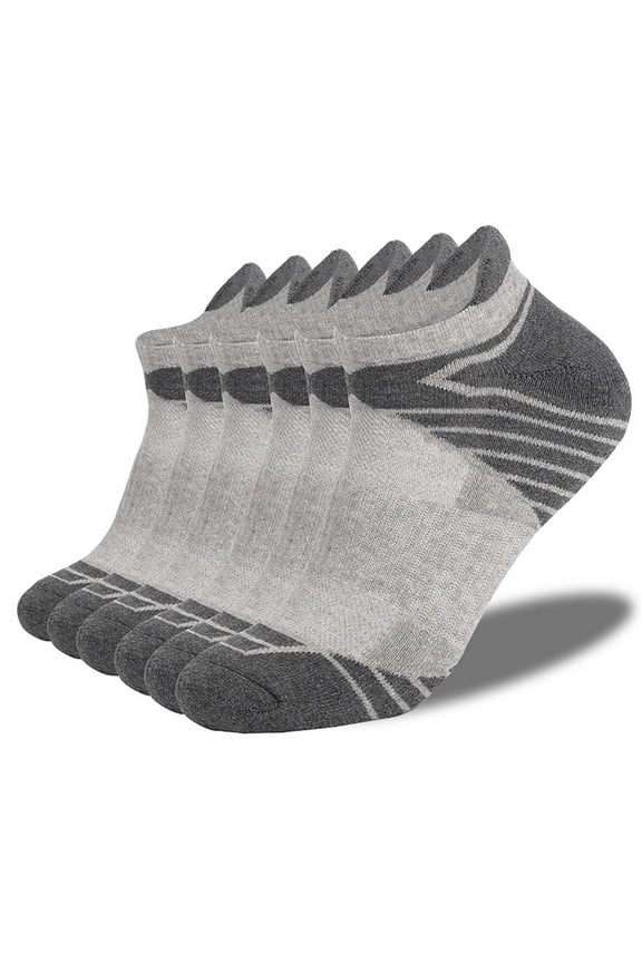 Men's Socks 6 Pairs,Breathable Anti Slip Low Cut Boat Socks 6-Pack Gray L