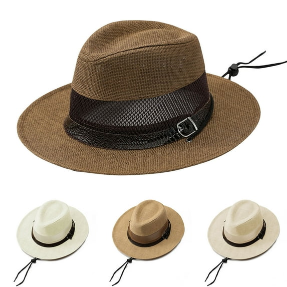 SGFCWSX Men's Solid Color Straw Hat,Breathable Casual Sun Protection Formal Hat Coffee Free Size