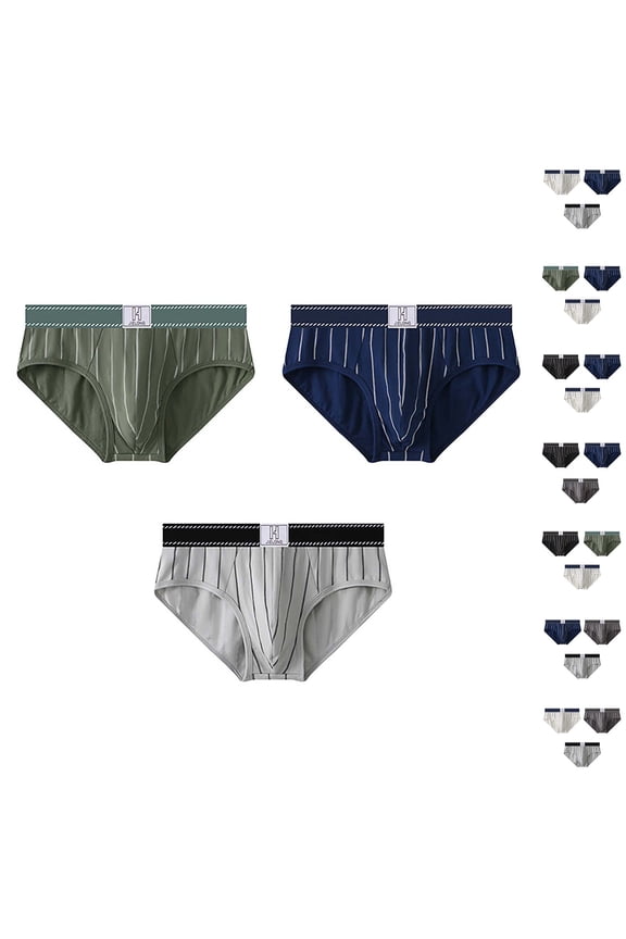 Men's Striped Mid-Rise Cotton Briefs** Beige XXL