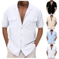 thumbnail image 1 of SGFCWSX Men's Summer Short Sleeve Button Down Shirt Linen Casual Camp Collar Shirt for Daily Wear White Size M, 1 of 9