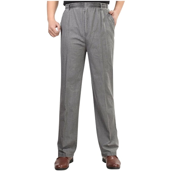 SGFCWSX Men's Summer Straight Leg Pants with Pockets Elastic Waist Solid Color Lightweight Casual Trousers Dark Gray Size 3XL