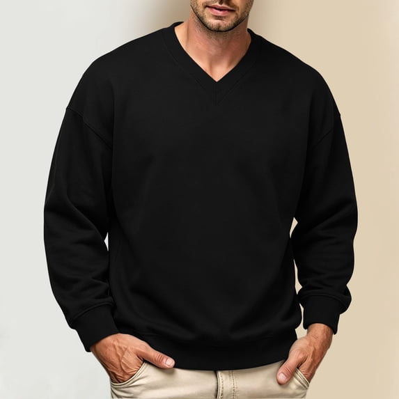 SGFCWSX Men's Sweatshirt V Neck Oversized Fit Brushed Fleece Casual Athletic Pullover for Men Black Size XL