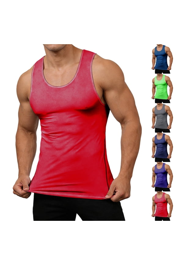 Men's Tank Tops Athletic Sleeveless Shirts for Men Summer Stretchy Muscle Tank Top Red Size L