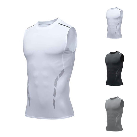 SGFCWSX Men's Tank Tops Compression Sleeveless Shirts Breathable Quick Dry Athletic Tops for Workout Gym Running Training White Size 2XL