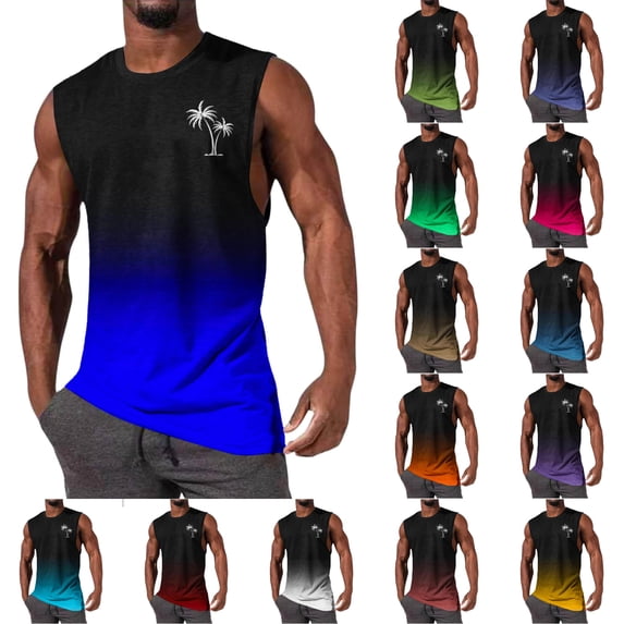 SGFCWSX Men's Tank Tops Gradient Print Sleeveless Shirts Athletic Breathable Lightweight Tops for Workout Gym Running Casual Wear Blue Size XL