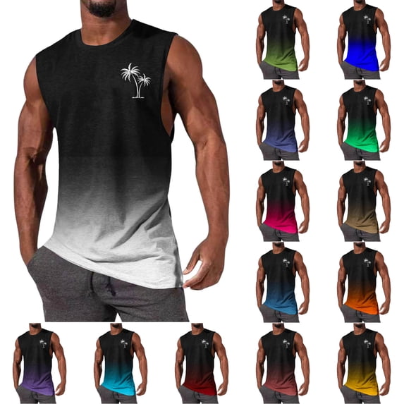SGFCWSX Men's Tank Tops Gradient Print Sleeveless Shirts Athletic Breathable Lightweight Tops for Workout Gym Running Casual Wear White Size 2XL