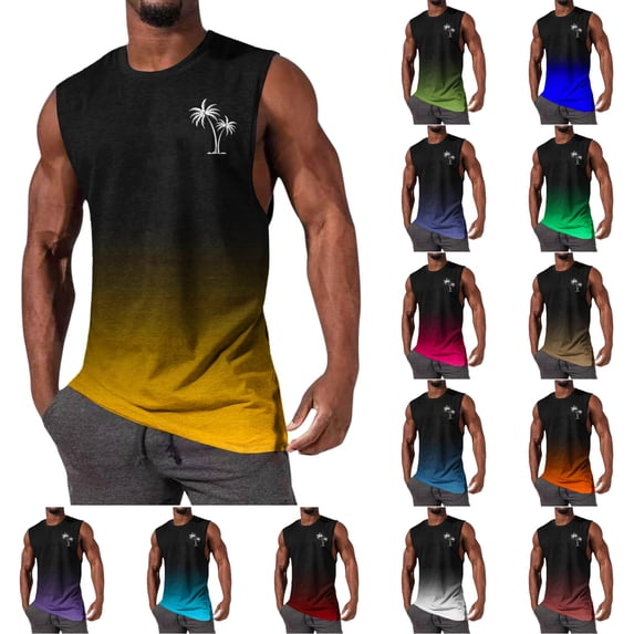 SGFCWSX Men's Tank Tops Gradient Print Sleeveless Shirts Lightweight Athletic Breathable Tops for Workout Gym Running Casual Wear Yellow Size L