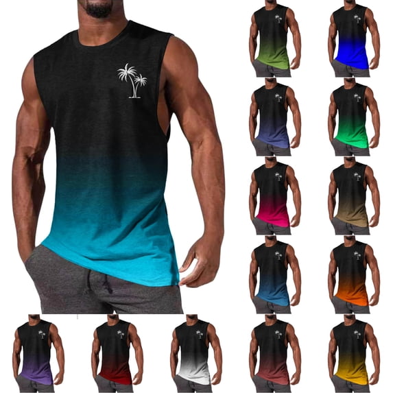 SGFCWSX Men's Tank Tops Gradient Print Sleeveless Shirts Lightweight Breathable Athletic Tops for Workout Gym Running Casual Wear Sky Blue Size S