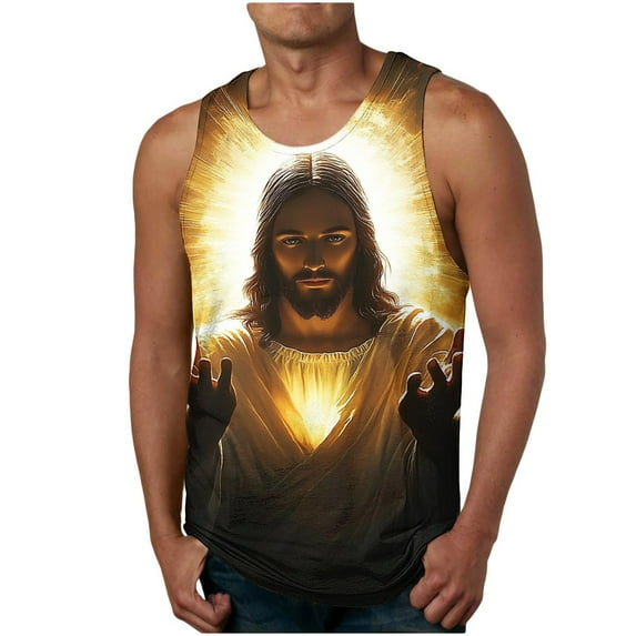 SGFCWSX Men's Tank Tops Graphic Print Sleeveless Shirts Breathable Lightweight Tops for Beach Vacation Casual Yellow Size M