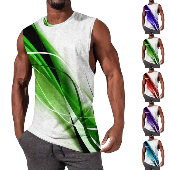 SGFCWSX Men's Tank Tops Graphic Sleeveless Shirts Lightweight Athletic Breathable Tops for Workout Gym Running Casual Wear Green Size S