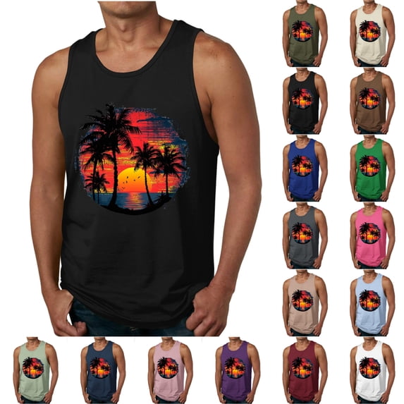 SGFCWSX Men's Tank Tops Graphic Sleeveless Shirts Lightweight Breathable Beachwear for Vacation Casual Wear Black Size 2XL