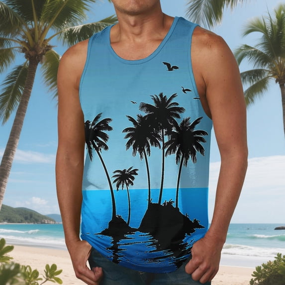 SGFCWSX Men's Tank Tops Print Sleeveless Shirts Breathable Lightweight Beachwear for Vacation Casual Wear Multicolor Size XL