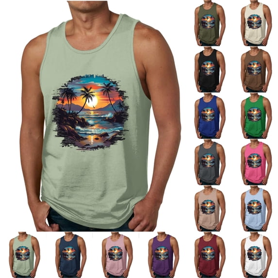 SGFCWSX Men's Tank Tops Printed Sleeveless Shirts Lightweight Breathable Beachwear for Vacation Casual Wear Mint Green Size XL