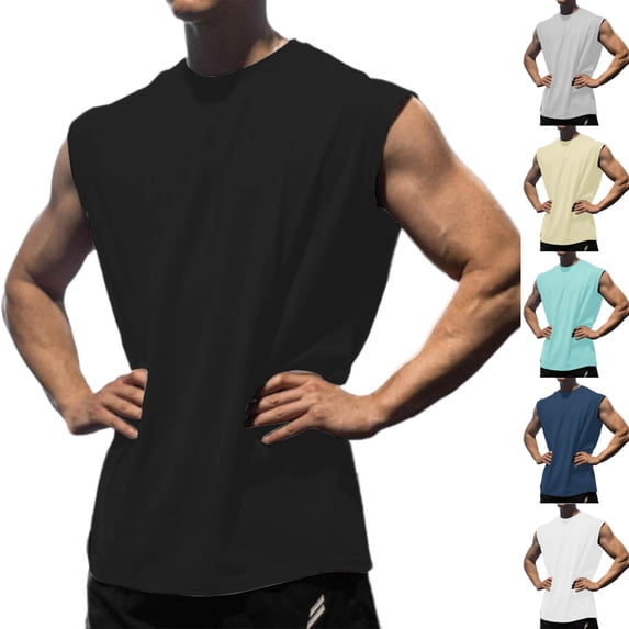 SGFCWSX Men's Tank Tops Quick Dry Sleeveless Workout Shirts Breathable Loose Fit Athletic Tops for Gym Fitness Training Running Black Size L