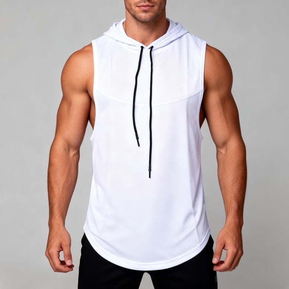 SGFCWSX Men's Tank Tops Summer Athletic Hooded Sleeveless Shirts for Men Stretchy Breathable Muscle Tank Top White Size L
