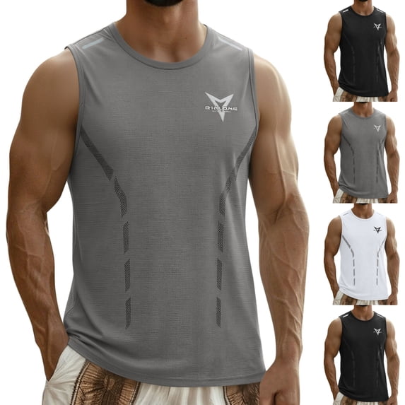 SGFCWSX Men's Tank Tops Summer Sleeveless Shirts for Men Stretchy Breathable Athletic Muscle Tank Top Gray Size 2XL
