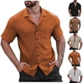 thumbnail image 1 of SGFCWSX Men's Textured Shirt Short Sleeve Button Down, Camp Collar Single Pocket Lightweight Summer Casual Beach Wear Orange Size S, 1 of 8