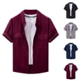 thumbnail image 1 of SGFCWSX Men's Textured Shirt Short Sleeve Button Down, Regular Fit Double Pocket Lightweight Summer Casual Outfit Wine Size XL, 1 of 7
