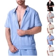 thumbnail image 1 of SGFCWSX Men's Textured Zip Up Shirt Short Sleeve, Regular Fit Breathable Lightweight Summer Casual Outfit Sky Blue Size L, 1 of 4