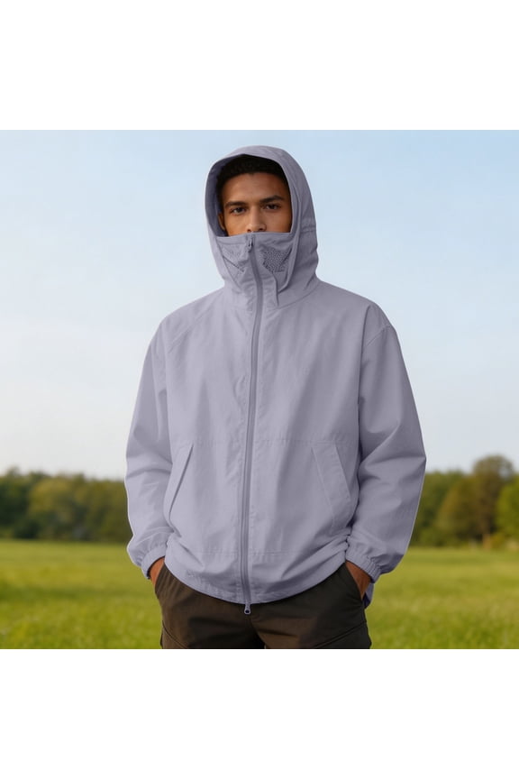 Men's UPF 50+ Sun Protection Jacket with Face Cover Regular Fit Hooded Full Zip Windbreaker with Pockets for Outdoor Hiking Purple Size 3XL