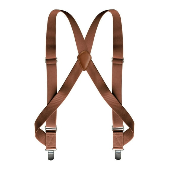 SGFCWSX Men's Utility X-Back Suspenders, Adjustable 4-Clip Elastic Outdoor Brown