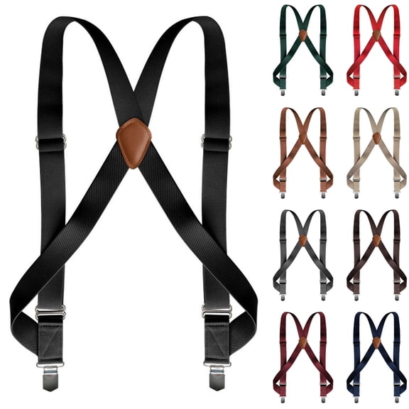 SGFCWSX Men's Utility X-Back Suspenders, Elastic Adjustable 4-Clip Outdoor Black