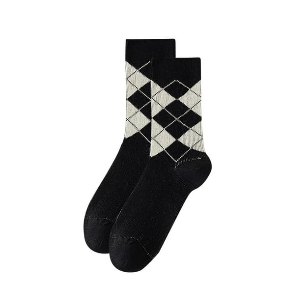 SGFCWSX Men's Winter Socks,Mid-calf Color Blocked Winter Crew Socks Black Free Size