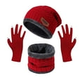 thumbnail image 1 of SGFCWSX Men's Winter Three Piece Hat Set,Casual Touchscreen Gloves Fluffy Plush Thick Hat Wine Free Size, 1 of 3