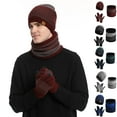 thumbnail image 1 of SGFCWSX Men's Winter Warm Woolen Hat,Color Blocked Warm Three Piece Set Knitted Hat Scarf Glove Set Wine Free Size, 1 of 8
