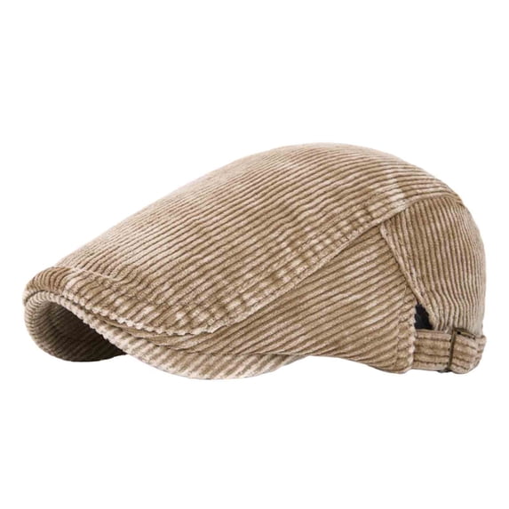 SGFCWSX Men's Wool Blend Cap,Causal Comfortable Solid-Color Corduroy Beret Hat Khaki Free Size
