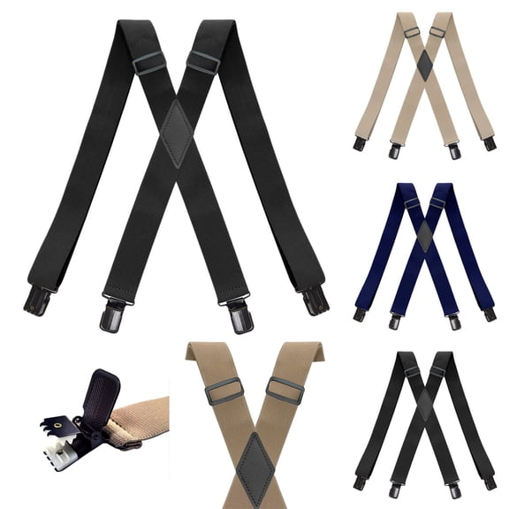 SGFCWSX Men's X-Back Suspenders, 4-Clip Adjustable Elastic Formal Casual Black