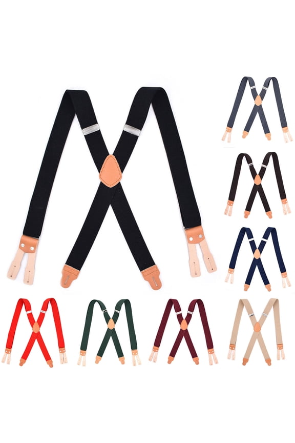 Men's X-Back Suspenders, 6-Clip Elastic Adjustable Formal Casual Black
