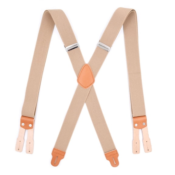 SGFCWSX Men's X-Back Suspenders, Adjustable 6-Clip Elastic Formal Casual Beige