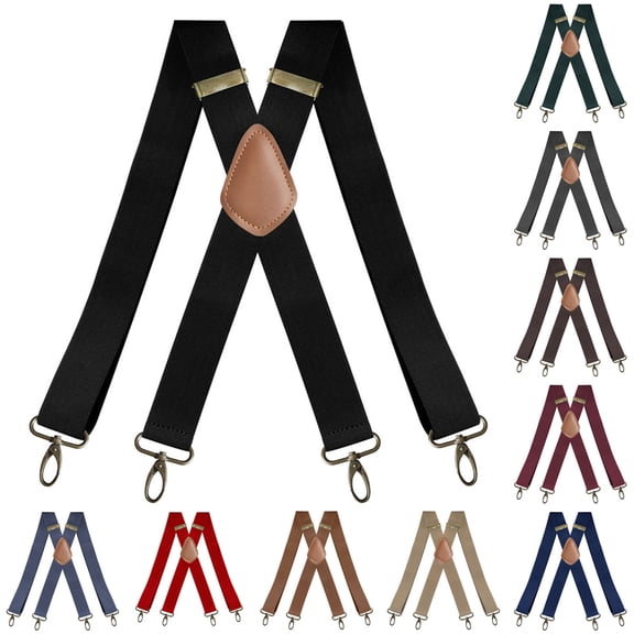 SGFCWSX Men's X-Back Suspenders, Adjustable Elastic 4-Clip Formal Casual Black