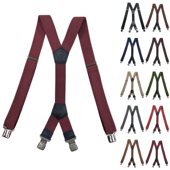 SGFCWSX Men's X-Back Suspenders, Elastic 4-Clip Adjustable Formal Casual Wine