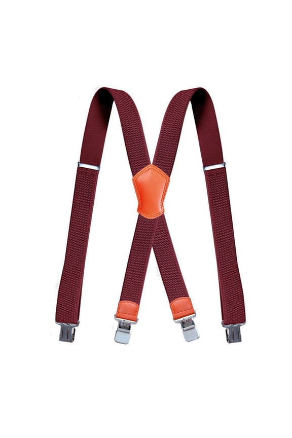 Men's X-Back Suspenders, Elastic Adjustable 4-Clip Casual Wine