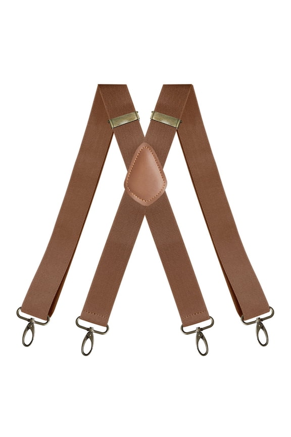 Men's X-Back Suspenders, Elastic Adjustable 4-Clip Formal Casual Brown