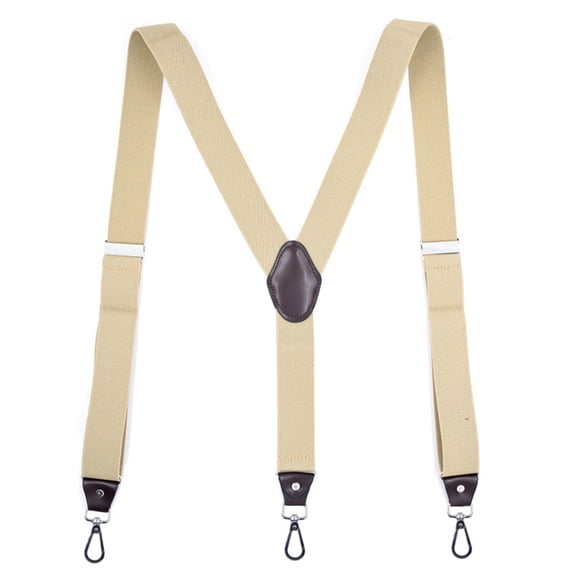 SGFCWSX Men's Y-Back Suspenders, Adjustable 4-Clip Elastic Formal Casual Beige