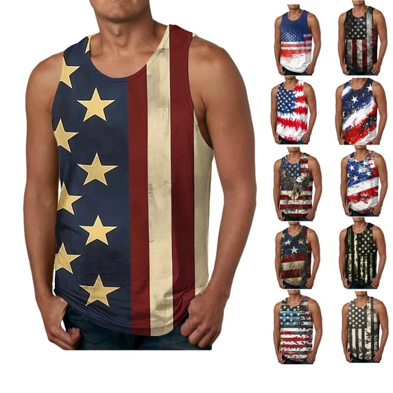 SGFCWSX Mens American Flag Tank Tops, Casual Summer Gym Muscle Sleeveless Patriotic Beach Vacation Shirts Red 2XL