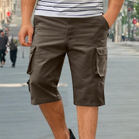 SGFCWSX Mens Cargo Shorts, Athletic Short Pants Men Outdoor Hiking Quick Dry Solid Color Casual Shorts with Pockets Brown Size M