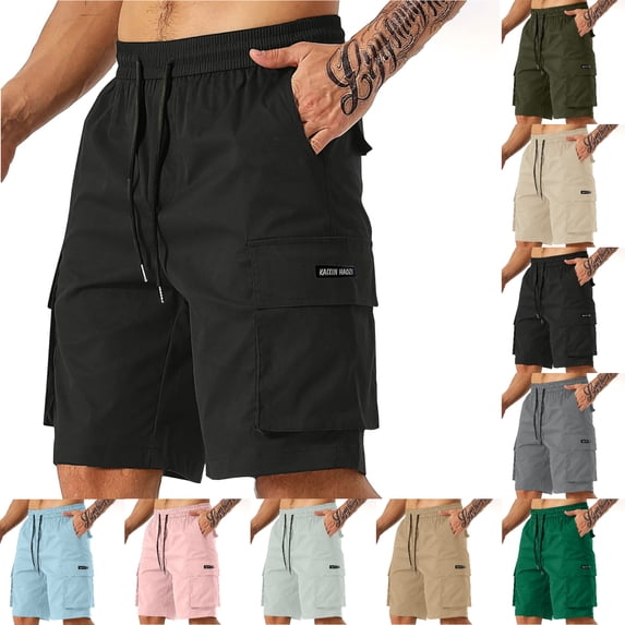 SGFCWSX Mens Cargo Shorts, Solid Color Quick Dry Summer Short Pants for Men Outdoor Hiking Casual Shorts with Pockets Black Size 2XL