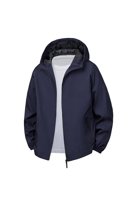 Mens Casual Full Zip Hooded Windbreaker Waterproof Lightweight Jacket for Daily Wear Blue Size M