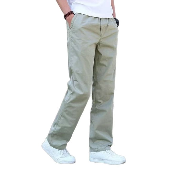 SGFCWSX Mens Casual Pants Elastic Waist Drawstring Loose Fit Straight Leg Cotton Trousers Green Size 2XL
