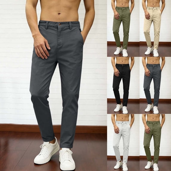 SGFCWSX Mens Chino Pants Slim Fit Stretch Casual Tapered Trousers with Pockets for Work Office Dark Gray Size L