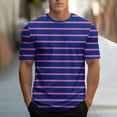thumbnail image 1 of SGFCWSX Mens Crewneck T-Shirt, Striped Short Sleeve Versatile Daily Essential Top for Men Blue Size XL, 1 of 5