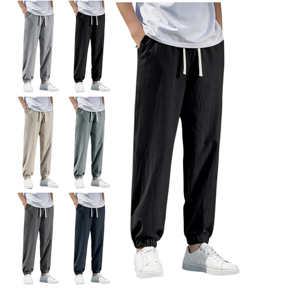 SGFCWSX Mens Cropped Jogger Pants with Pockets Drawstring Elastic Waist Casual Trousers Black Size 3XL