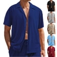 thumbnail image 1 of SGFCWSX Mens Cuban Collar Short Sleeve Button Up Shirt Ribbed Texture Casual Shirt for Men Summer Daily Wear Navy Size S, 1 of 7