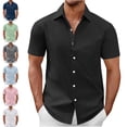 thumbnail image 1 of SGFCWSX Mens Dress Shirt Short Sleeve Button Down, Solid Color Lightweight Breathable Summer Casual Work Wear Black Size M, 1 of 7